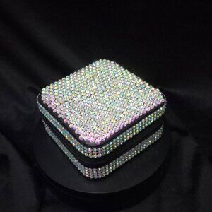 Small Black Jewelry Box with Iridescent Stones, Girl Gift,  First Jewelry Box